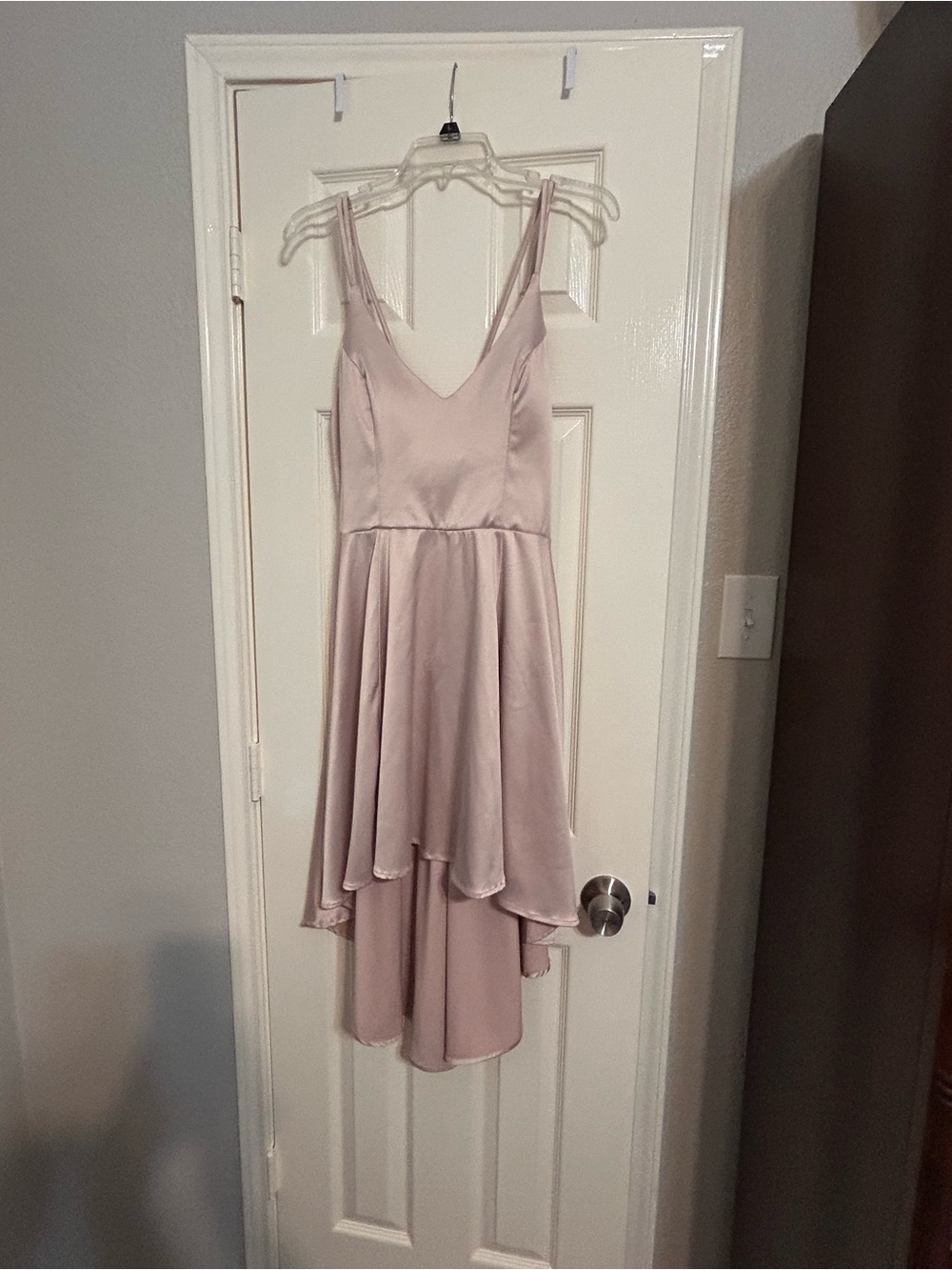 Sequin Hearts High-Low Satin Dress in Light Pink